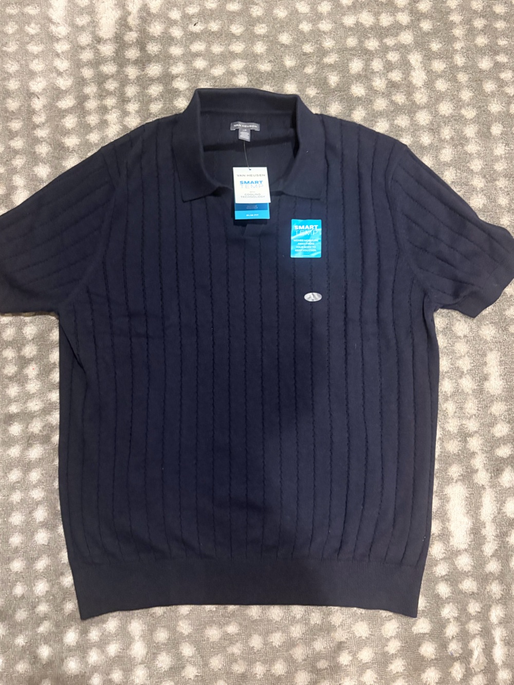 Van Heusen Men’s Navy Short-Sleeve Ribbed Polo